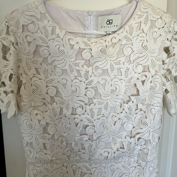 AG Phillips Andrea Phillips Floral Dress Guipure Lace Italian Silk Ivory Size 8 - Picture 8 of 16